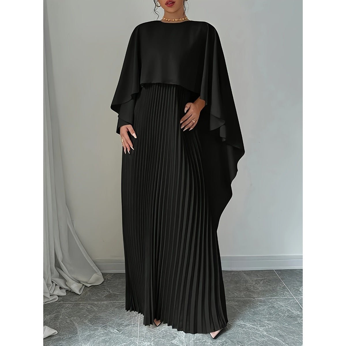 Robe Maxi Plissée à Manches Chauve-souris | Robe Cape Blanc Crème à Manches Cloche Spectaculaires (MA241)