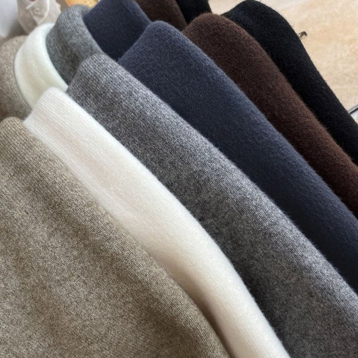Jupe midi polaire hiver | Jupe en maille chaude taille haute avec fente latérale (MS207)