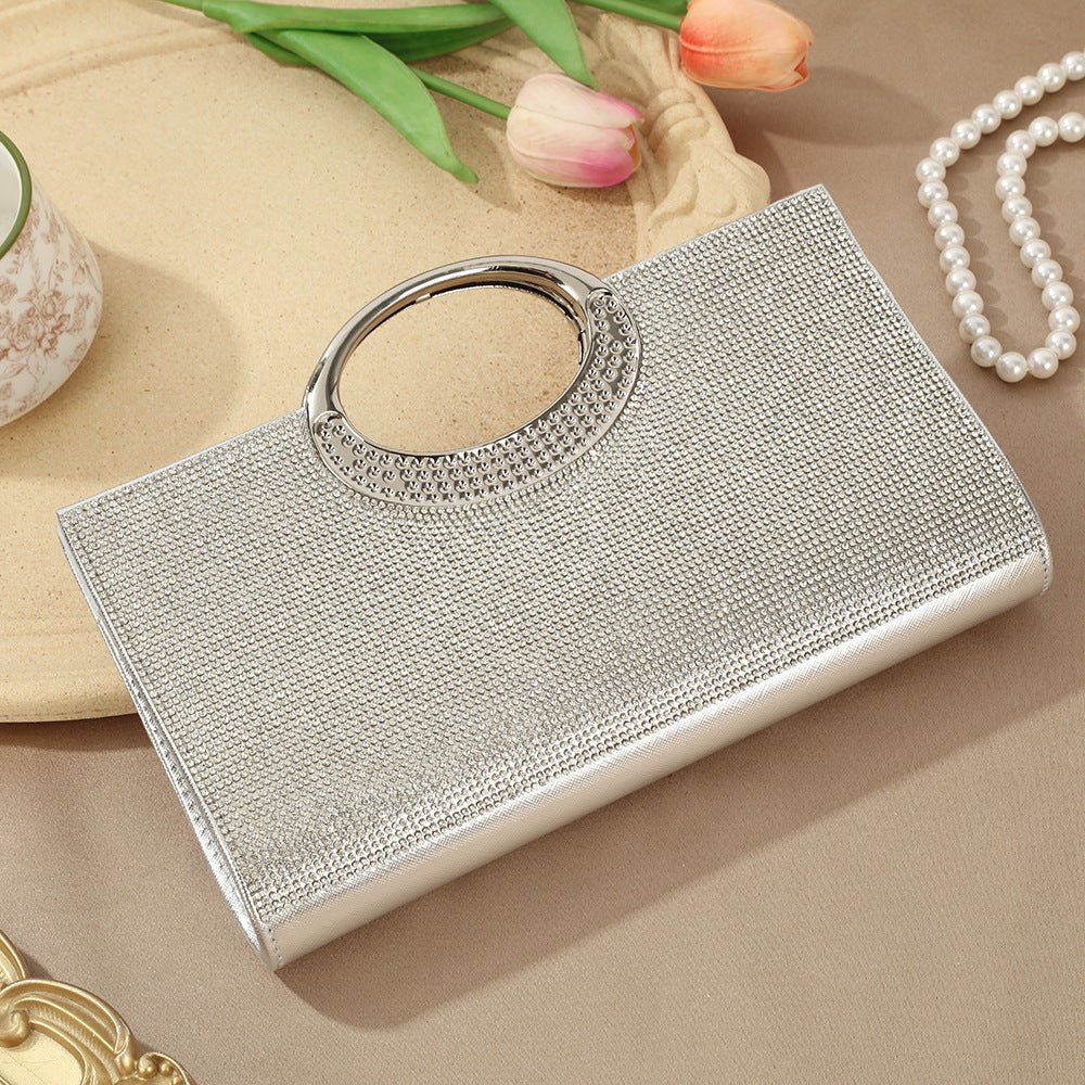 Sac Pochette Vintage à Grande Anse Circulaire Ornée de Strass Scintillants (MAC430)