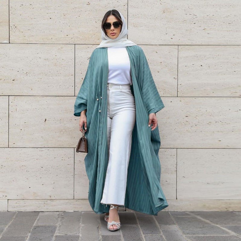 Cardigan Abaya Col en V | Kimono à Manches Chauve-Souris avec Boutons Perlés (MOA226)