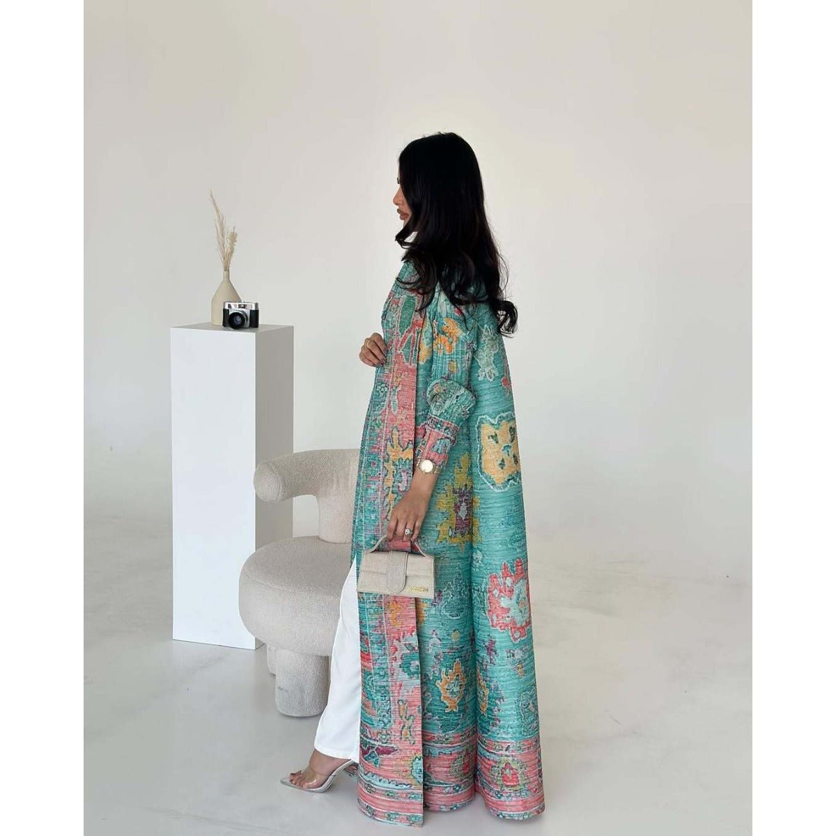 Trench-coat Musulman à Imprimé Floral - Veste Cape Robe Modeste pour la Ville (MOA212)