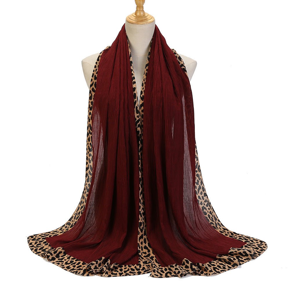 Foulard Hijab Crinkle Uni Orné d'un Motif Léopard (MH181)