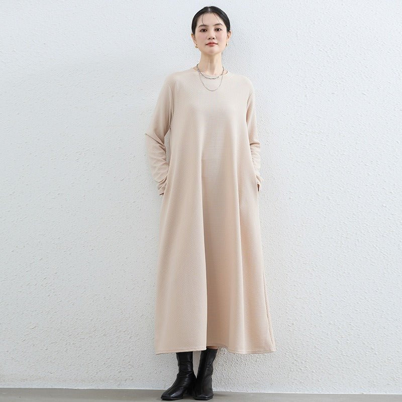 Robe Maxi Trapèze Élégante à Col Rond - Abaya Unie Modeste avec Poches (MA310)