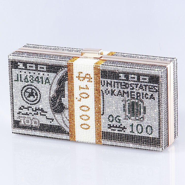Sac de Soirée Pochette Glamour Entièrement Sertie de Strass Motif Dollar (MAC293)