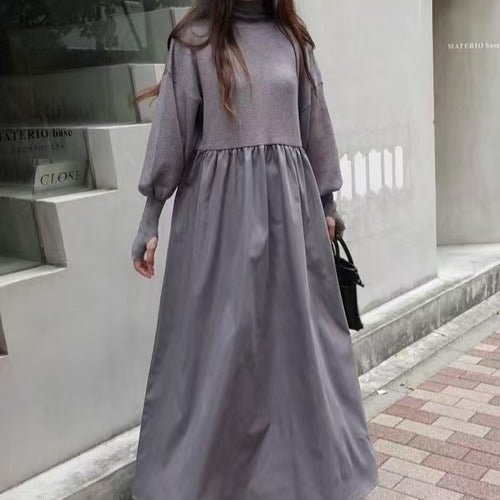 Robe Maxi à Col Roulé Oversize | Robe Pull à Manches Bouffantes (MS180)