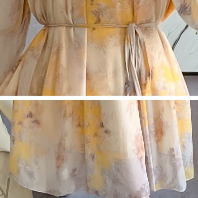 Robe Maxi en Mousseline Imprimée Aquarelle | Robe Étagée à Manches Longues (MS270)