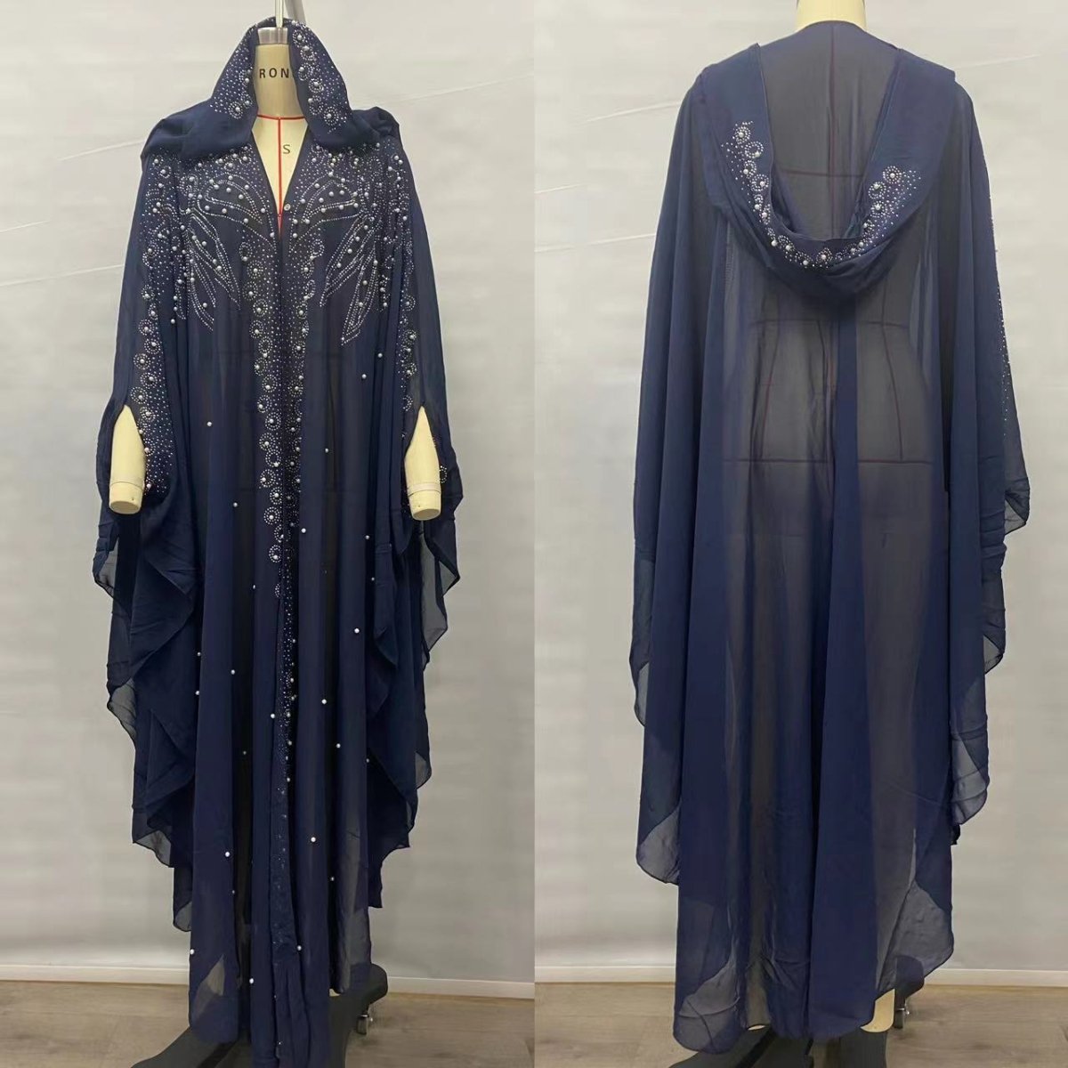 Cape Abaya à capuche ornée de cristaux et de perles (MA366)