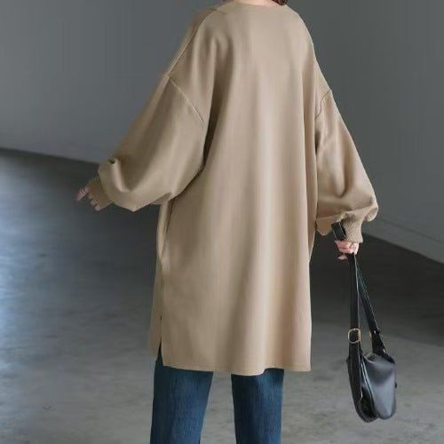 Sweat Tunique Oversize en Coton | Haut Pull Col en V Manches Longues (MS210)