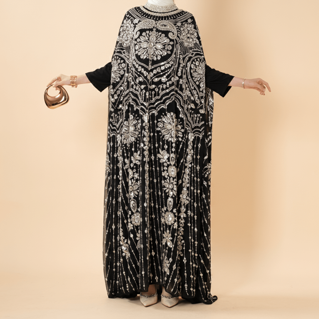 Abaya Ailes de Chauve-souris Brodée à Perles et Paillettes (MA451)