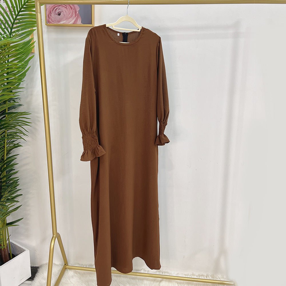 Abaya à Manches Élastiquées | Abaya Unie en Crêpe avec Manche Élastiquée (MA107)