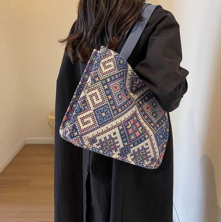 Sac Cabas en Toile Boho Chic - Sac Convertible Spacieux pour le Campus et les Trajets Quotidiens (MAC261)