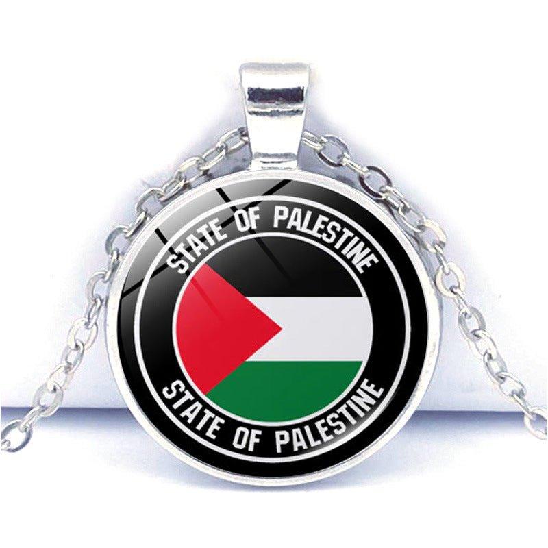 MAC076 Collier pendentif Time Gem Keffieh Palestine Paix Anti-Guerre