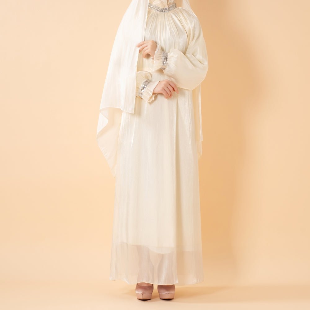 Abaya Élégante à Manchette Fleurie Brillante et Sequins | Abaya Brillante avec Sequins (MA140)