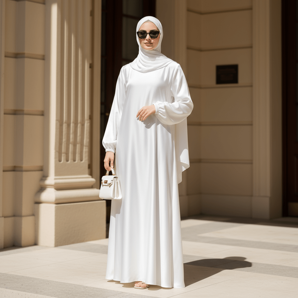 Abaya Satin Premium Modest Luxury | Abaya Coupe Parapluie Évasée avec Poches (MA311)