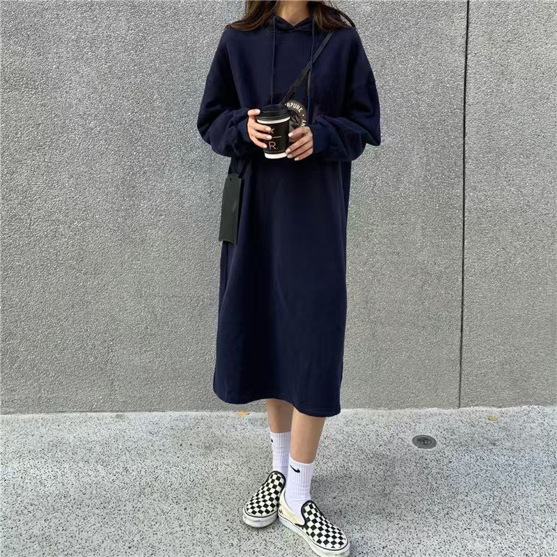 Robe Maxi Pull à Capuche Confort | Robe Mi-Longue Doublée en Polaire avec Fentes Latérales (MS137)