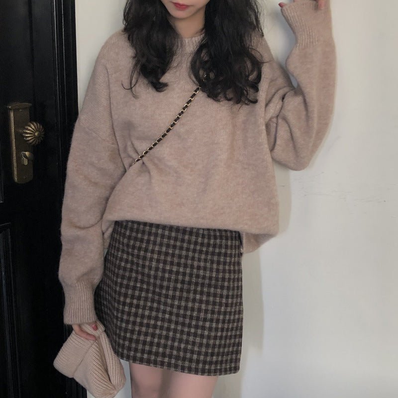 Pull Oversize à Col Rond | Haut de Base Tricoté Uni (MS168)