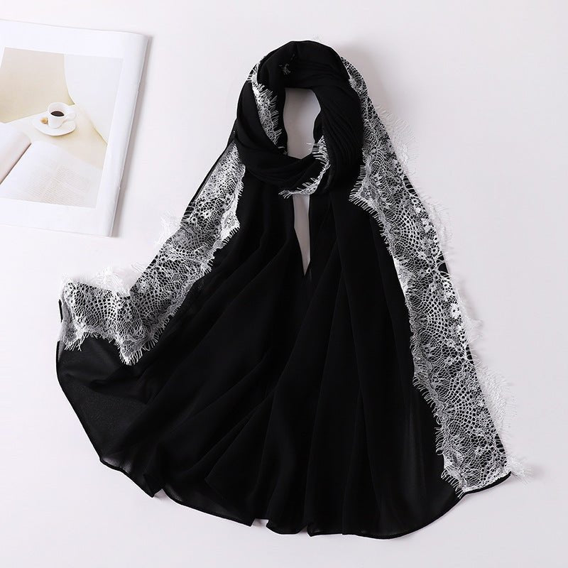 Hijab en mousseline avec perles et bordure en dentelle (MH218)