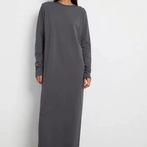 Robe Maxi Pull-over Classique | Robe Unie à Col Rond et Manches Longues (MA317)