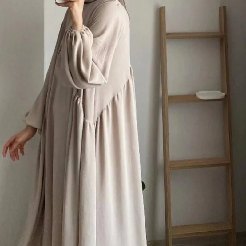 Abaya modeste coupe ample à manches lanternes | Abaya enfilable en crêpe glacé (MA153)