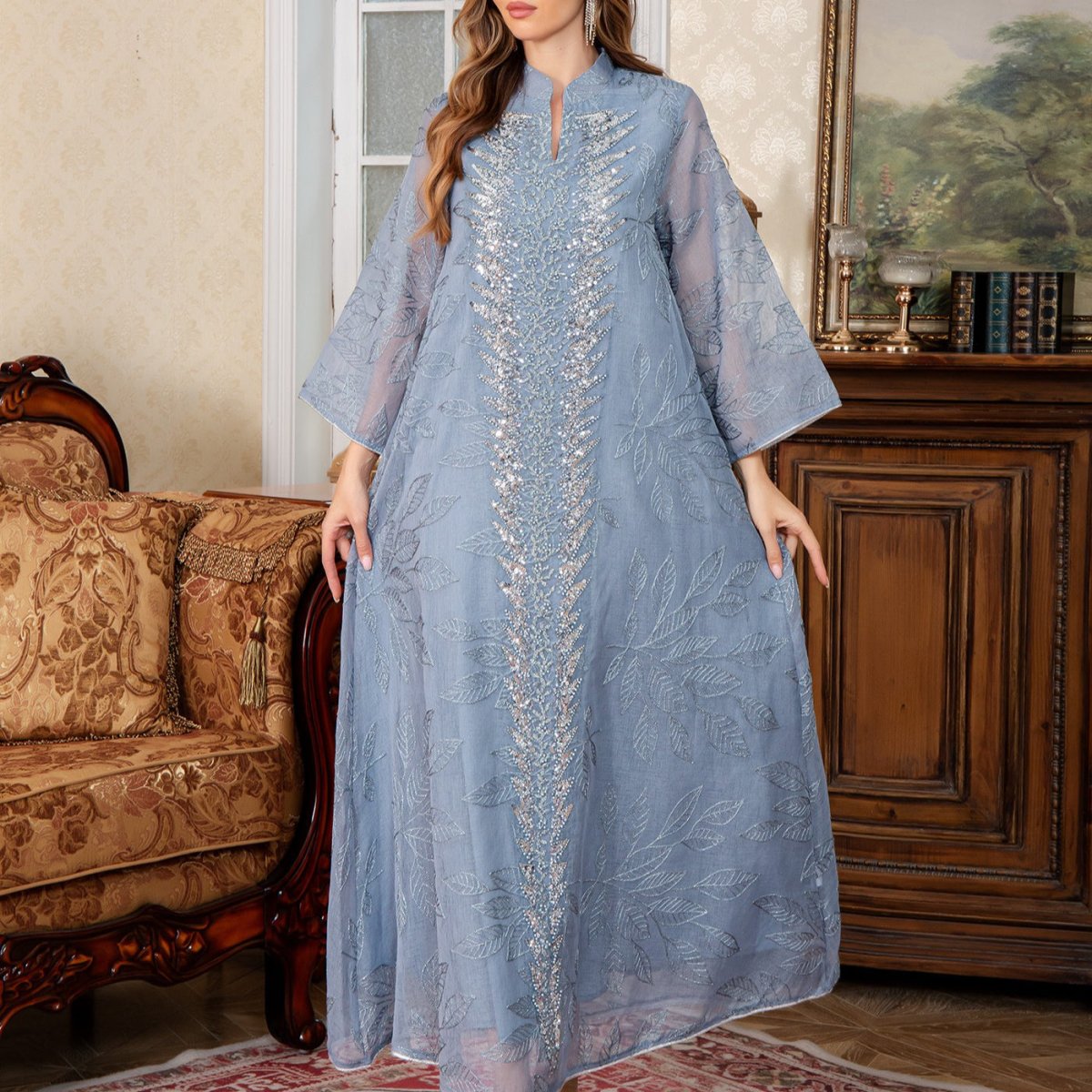 Abaya en Mesh Brodée de Sequins (MA415)