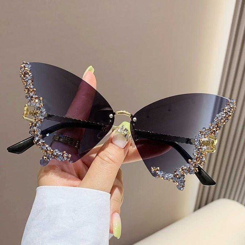 Lunettes de soleil MAC116 grande monture haut de gamme sertie de strass papillon anti-UV