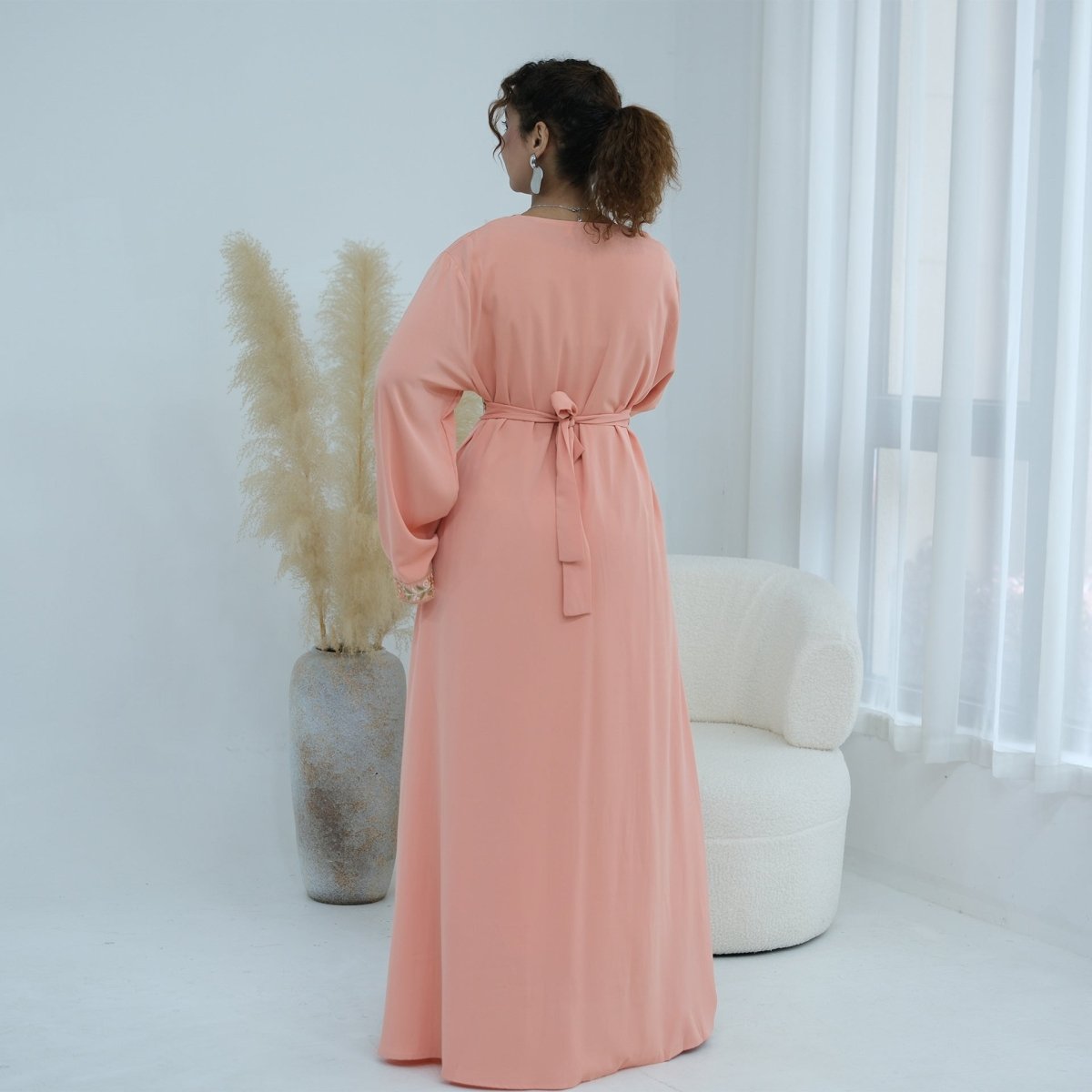 Robe Maxi Nida à Col en V Brodée Florale (MA448)