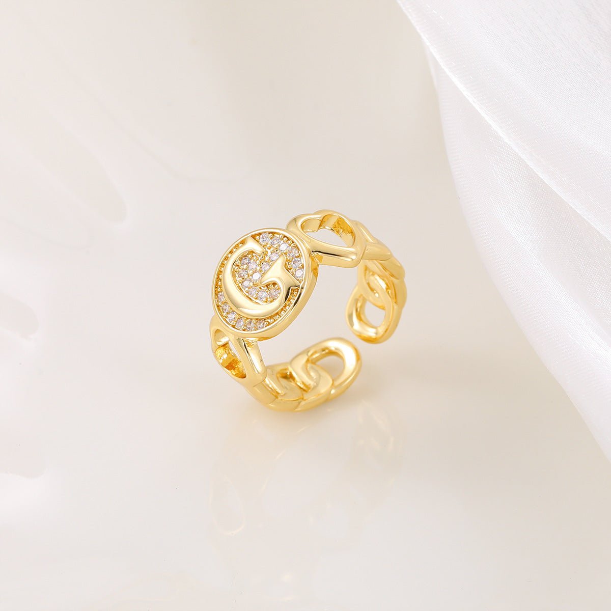 Ensemble MAC186 Cuivre avec Zircon, Bague Lettre Love Brillante Plaqué Or Réel 18K