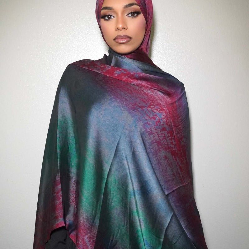 Foulard Hijab Imprimé Luxueux Aspect Soie | Grand Hijab Rectangulaire 180x85cm (MH146)
