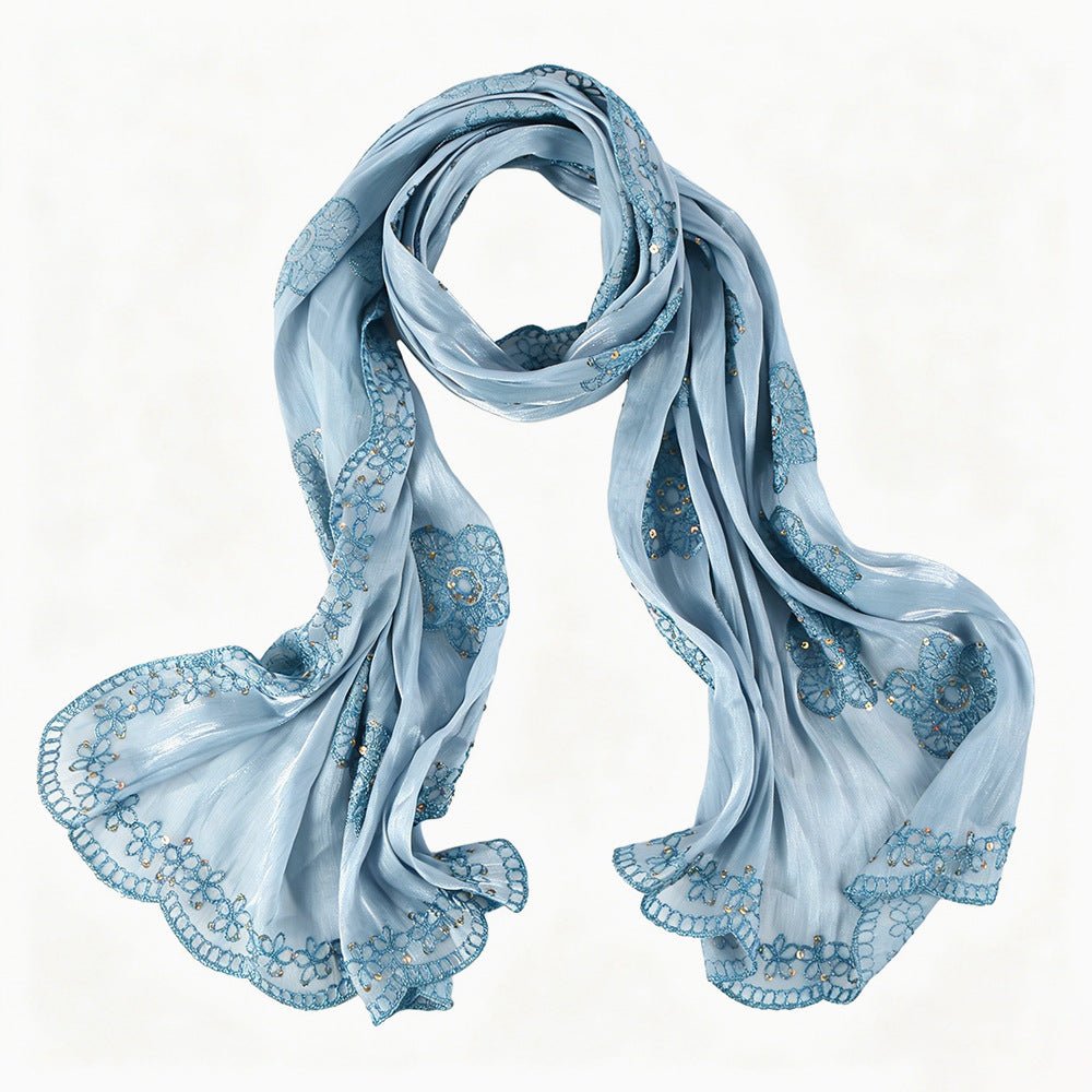 Écharpe Hijab Scintillante Brodée Fleurs (MH243)