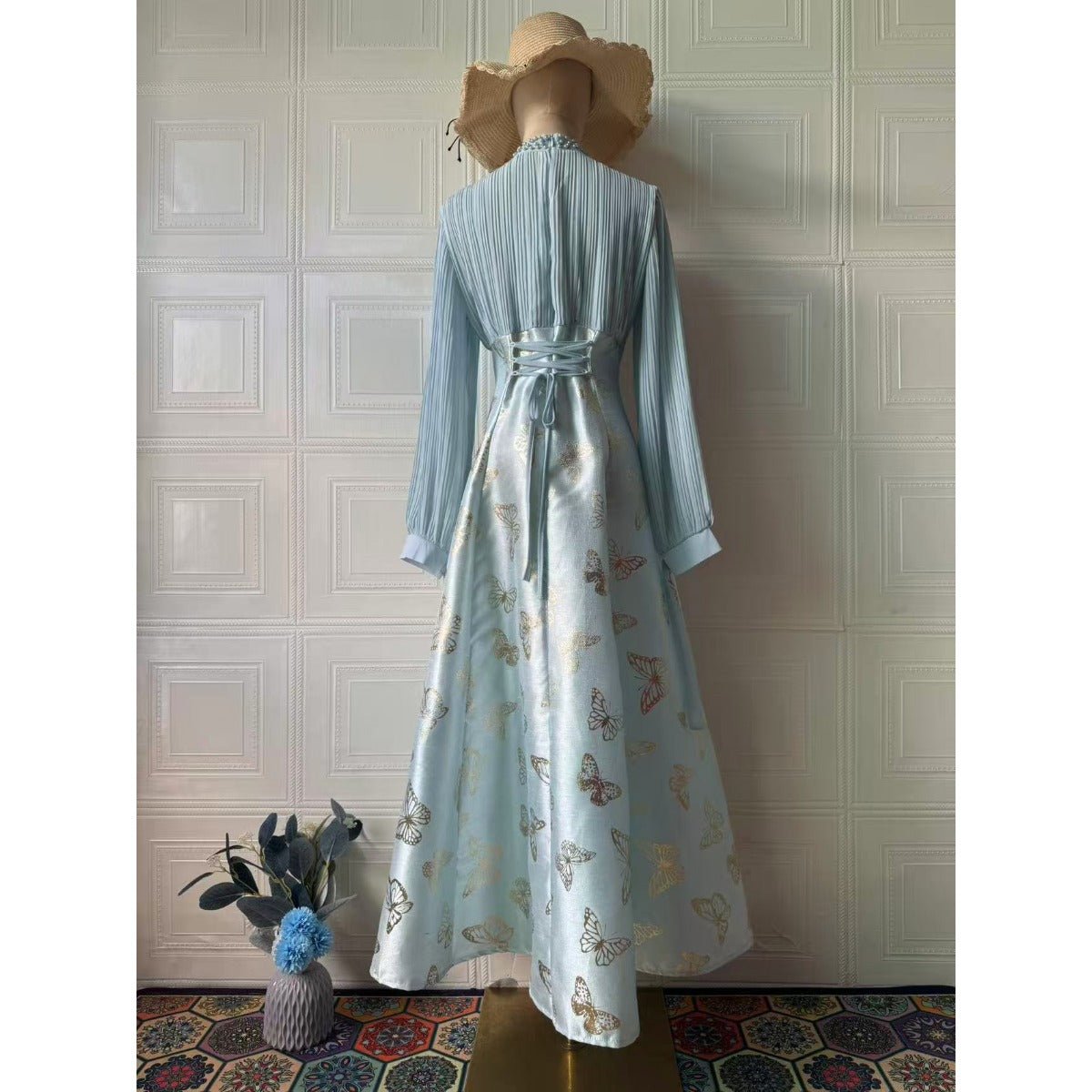 Robe Maxi Élégante à Manches Longues, Abaya à Motif Papillon / Robe Longue (MA219)