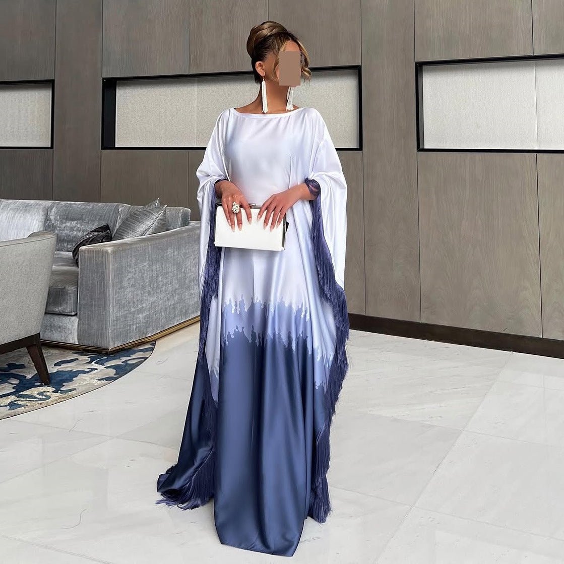 Abaya Ombre Élégante | Robe Abaya à Imprimé Dégradé et Franges (MA179)