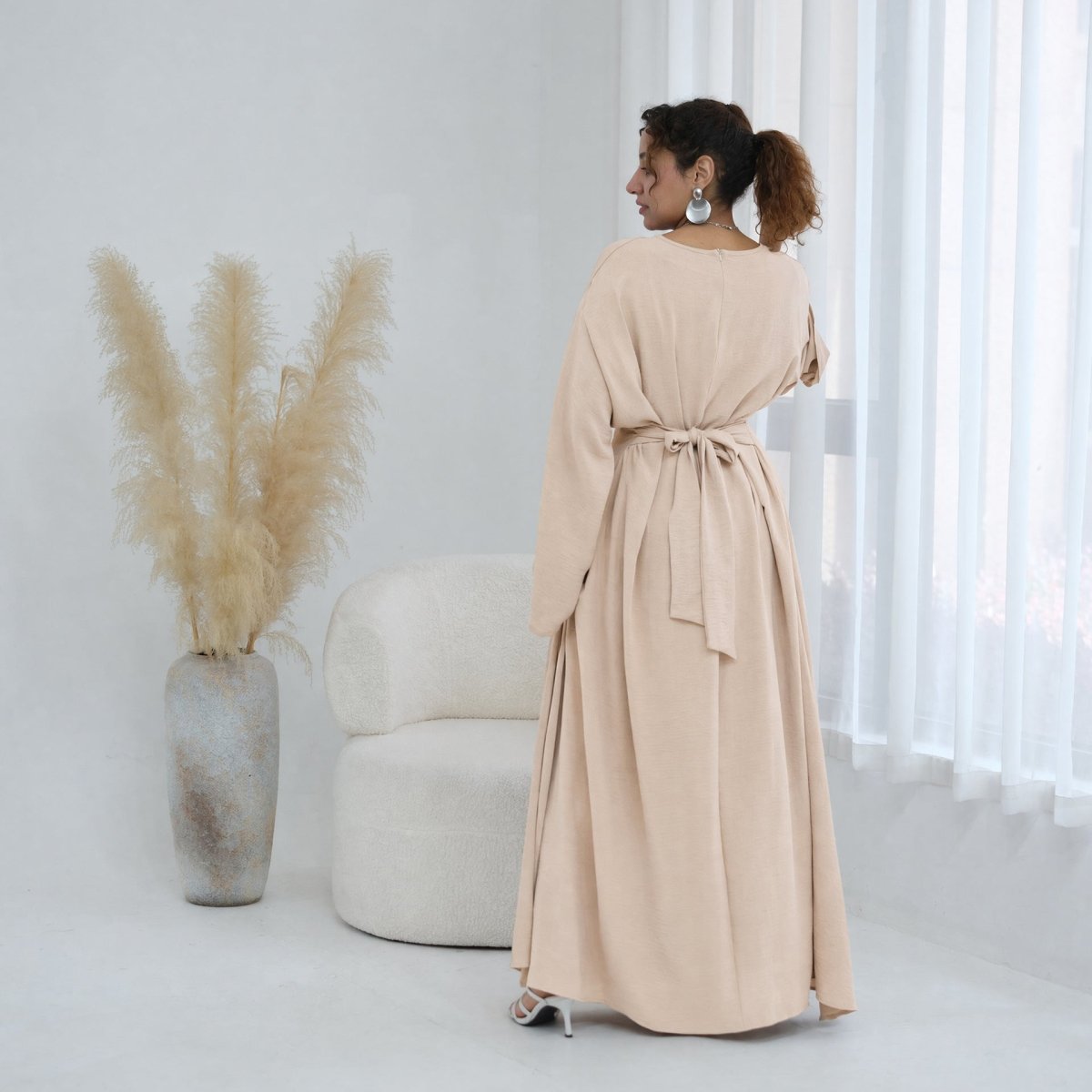 Robe Maxi Plissée à Manches Chauve-Souris (MS453)