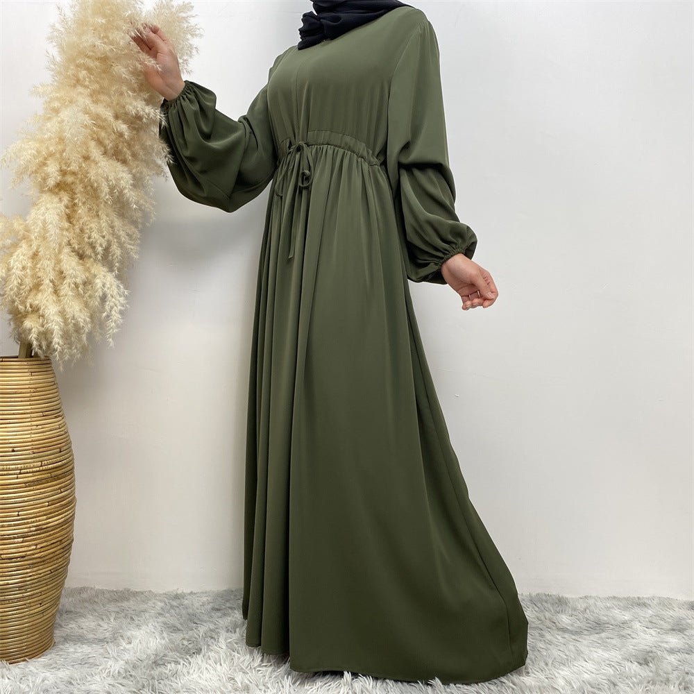Abaya Ample Modeste pour Musulmane, Manches Extensibles, Fermeture Éclair Frontale, Coupe Trapèze (MA175)
