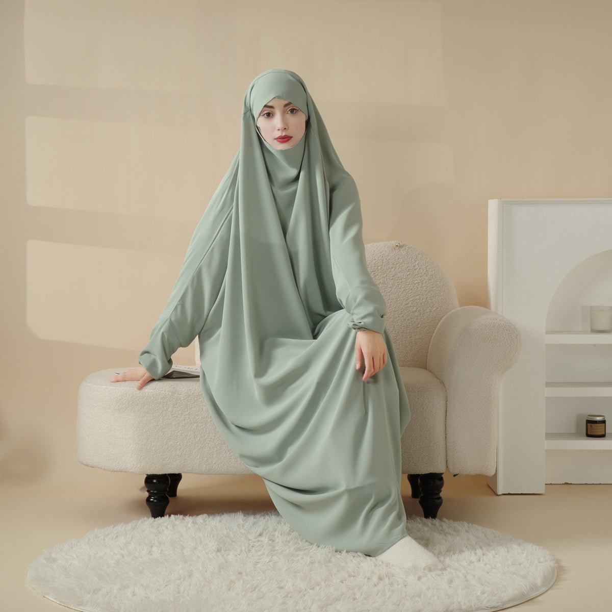 Jilbab uni 1 pièce avec niqab intégré en viscose (MJ005)