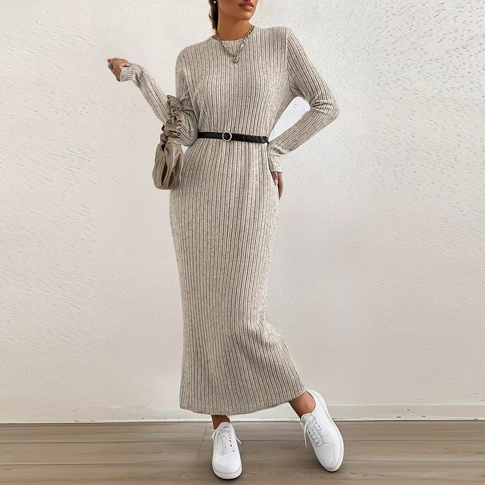 Robe Maxi en Tricot Côtelé | Robe Pull Décontractée à Manches Longues (MS226)