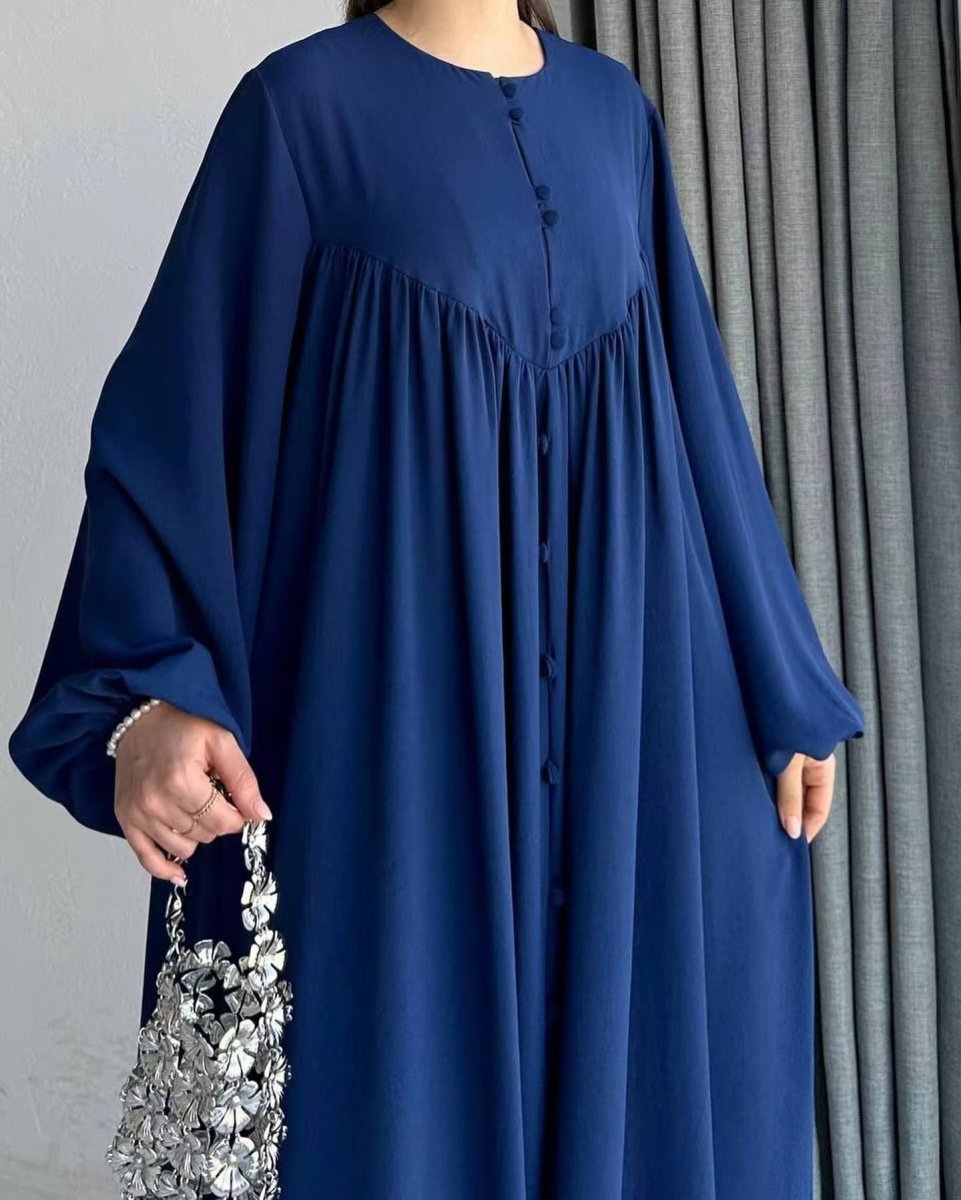Abaya Musulmane Ample à Manches Fluides et Boutonnée (MA174)