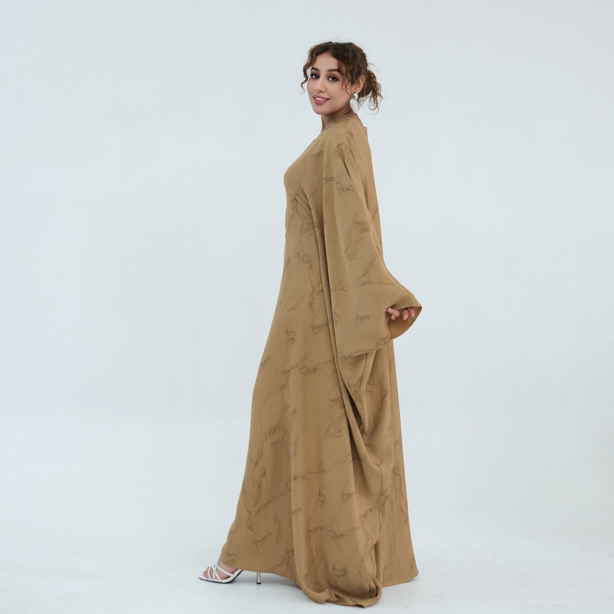 Robe Longue Imprimée à Manches Chauve-Souris (MA446)