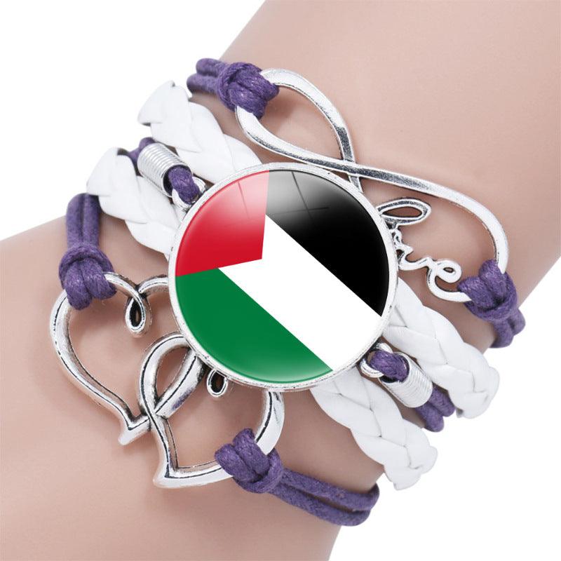 Bracelet multicouche motif keffieh drapeau palestinien avec pierres fines "time", "love" & ∞ (MAC080)