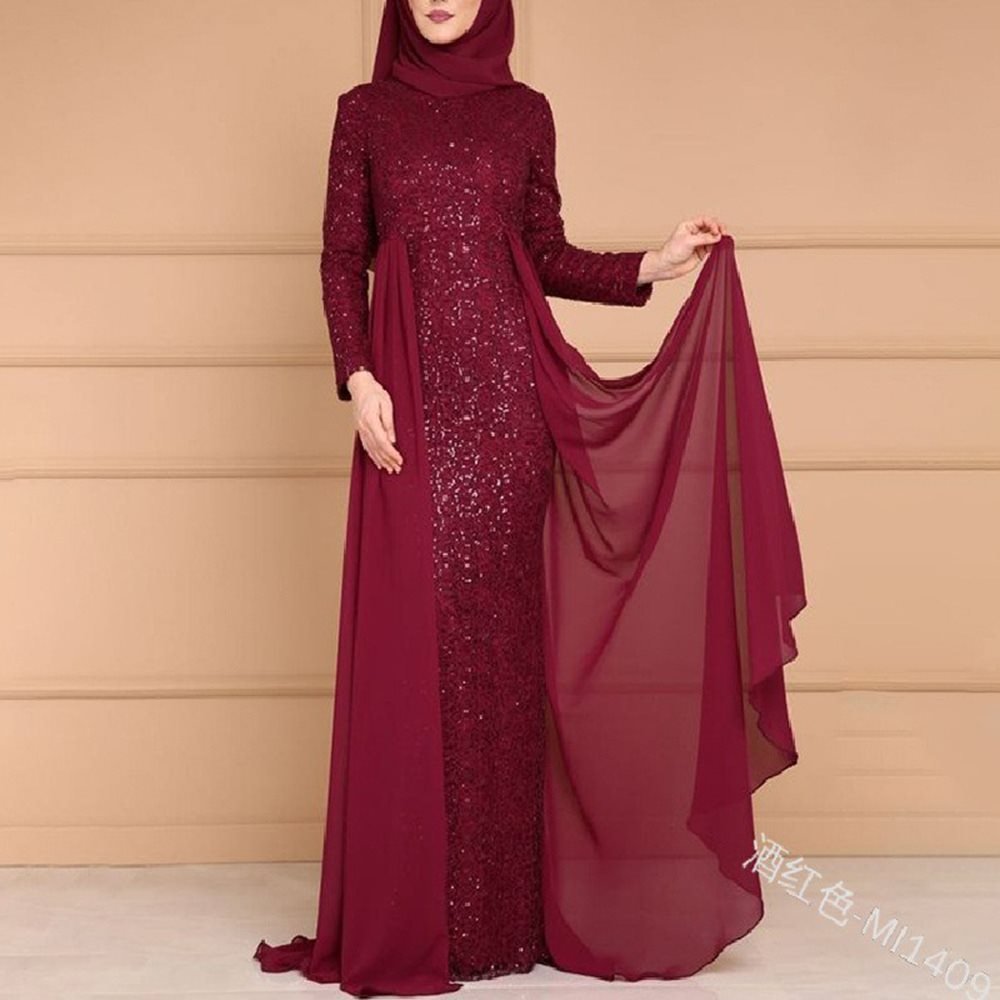 Robe longue à sequins, manches longues, coupe ajustée (MS235)