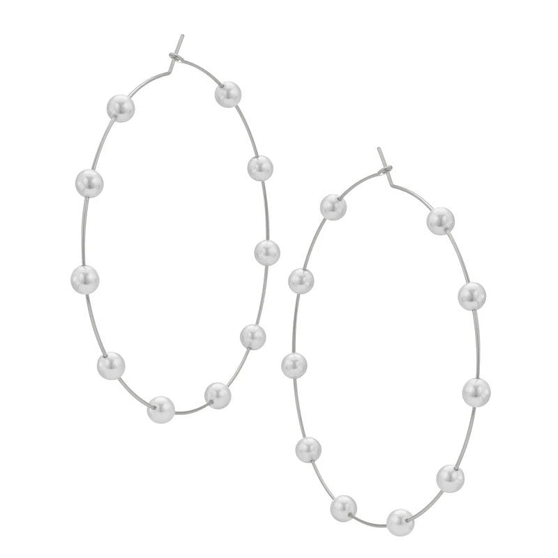 Boucles d'oreilles créoles surdimensionnées avec perles chics (MAC320)