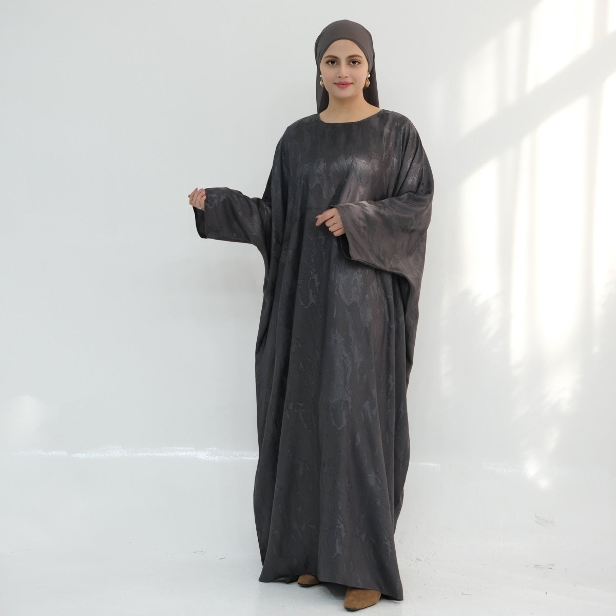 Abaya Maxi Manches Chauve-souris Jacquard (MA447)