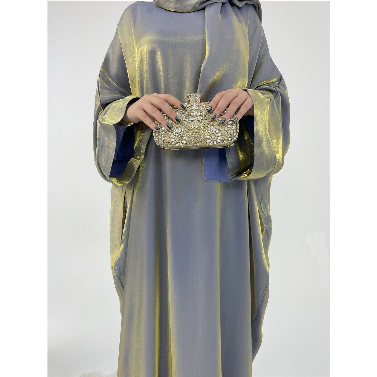 Robe Abaya de Luxe à Manches Bouffantes | Tenue de Soirée Élégante Musulmane, Robe Modeste Brillante (MA245)