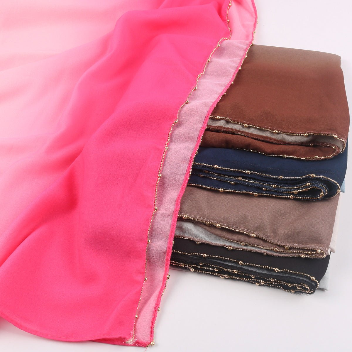 Hijab en Mousseline Perlée Chaîne Dégradé de Couleurs (MH137)