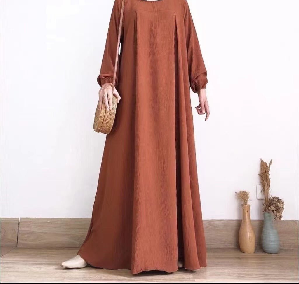 Robe Bubble Sleeve Automne Luxueuse Musulmane | Robe Modeste avec Fermeture Éclair (MA255)