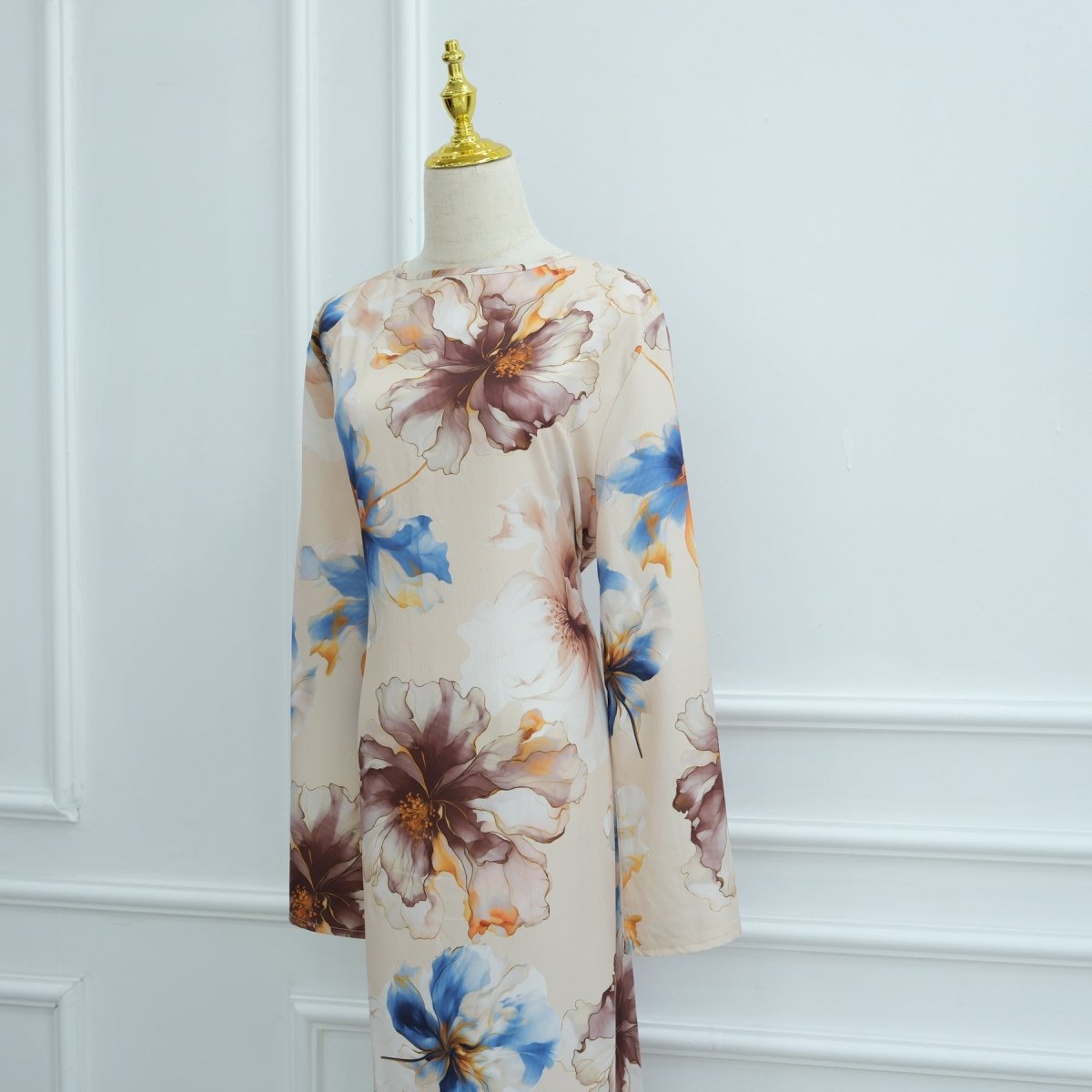 Abaya à imprimé floral avec manches évasées (MA332)