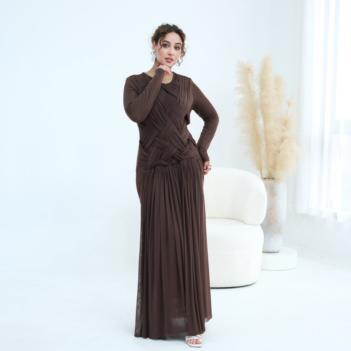 Robe longue en tulle avec bustier tressé à brides croisées (MS454)