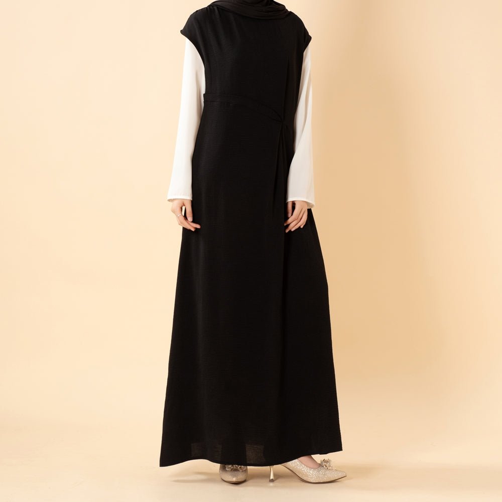 Robe Maxi sans Manches en Crêpe avec Plis à la Taille et Fermeture Éclair au Dos (MS436)