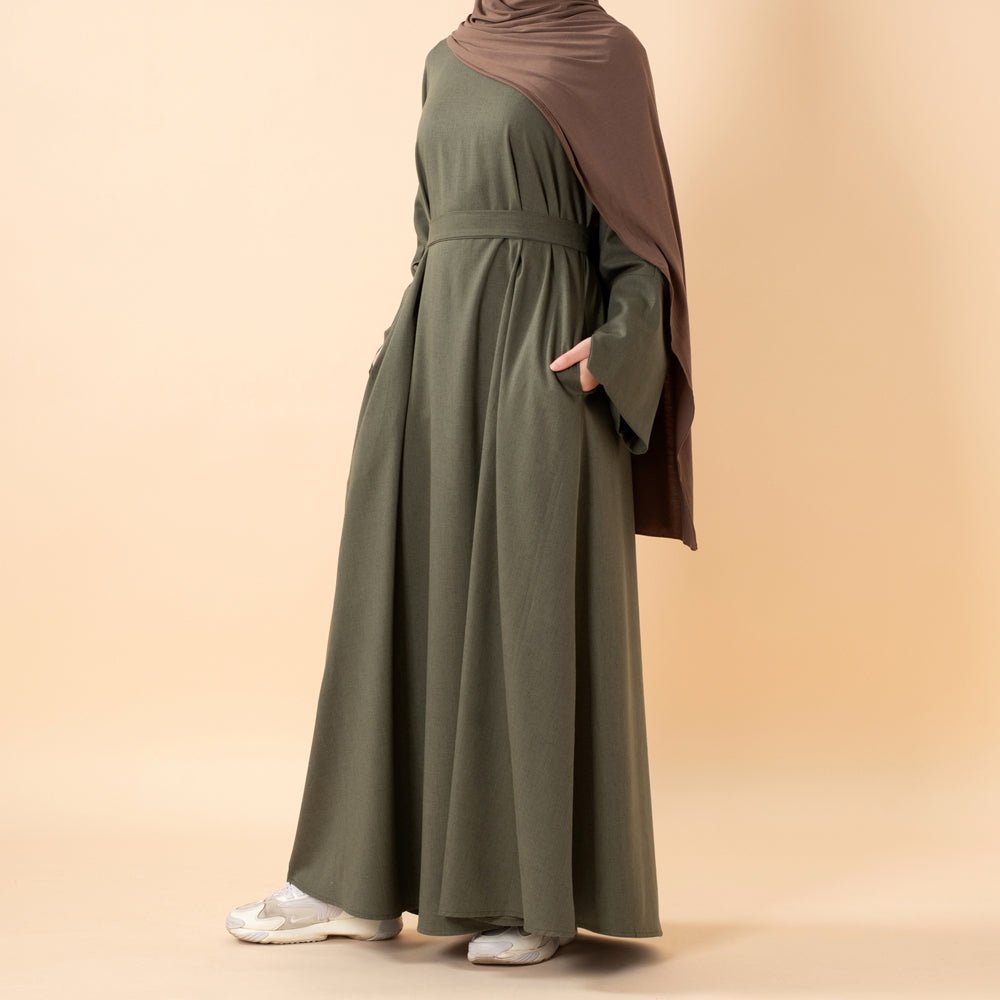 Abaya pull effet lin premium avec poches (MA341)