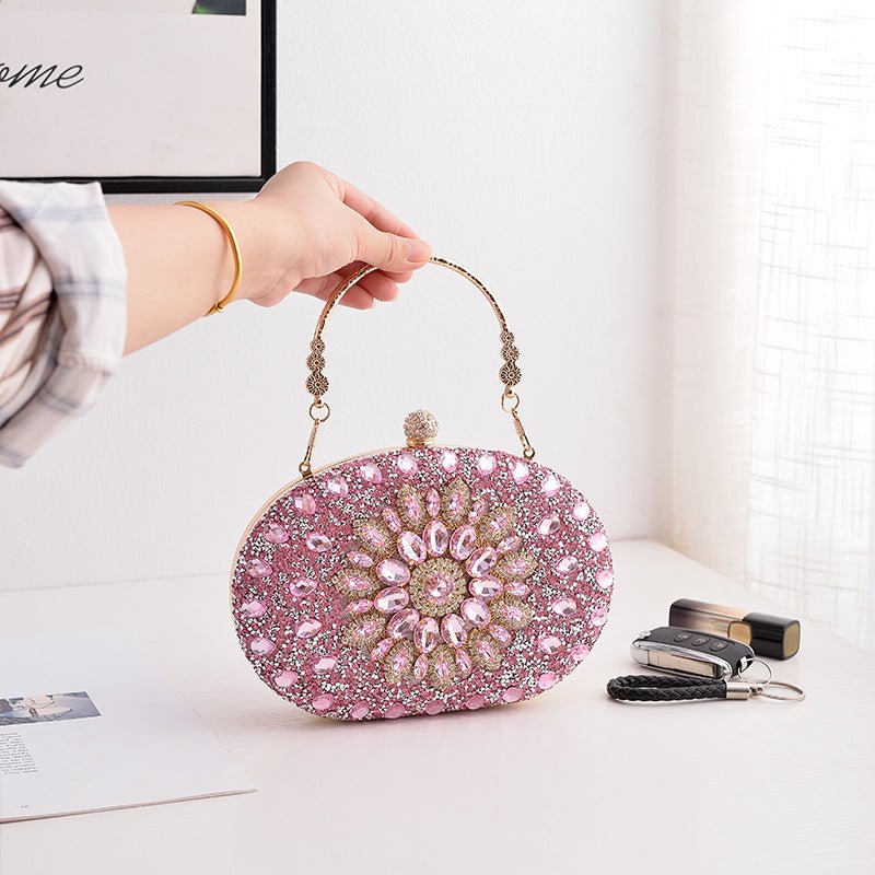 Pochette de soirée Crystal Sunflower | Sac de fête en strass avec bandoulière chaîne (MAC356)