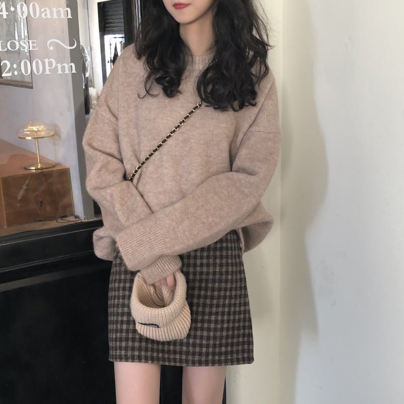 Pull Oversize à Col Rond | Haut de Base Tricoté Uni (MS168)